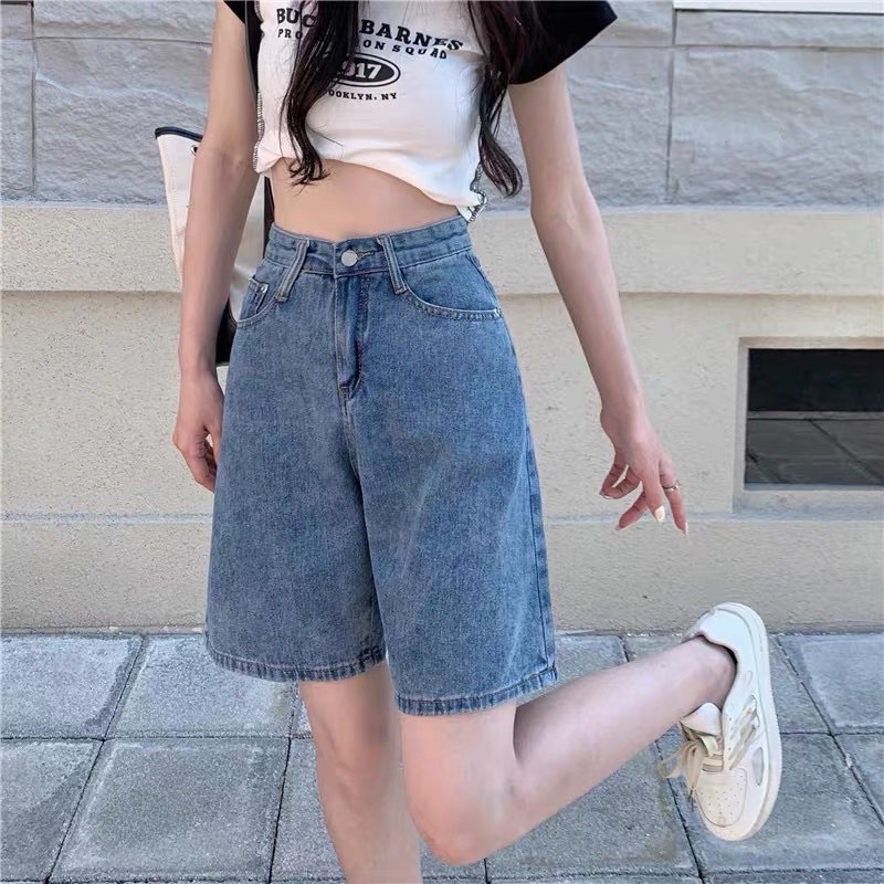 Quần Jeans Nữ Ngố Lửng Trơn Cạp Cao Tôn Dáng Chất jean Dày Dặn Phong Cách Ulzzang