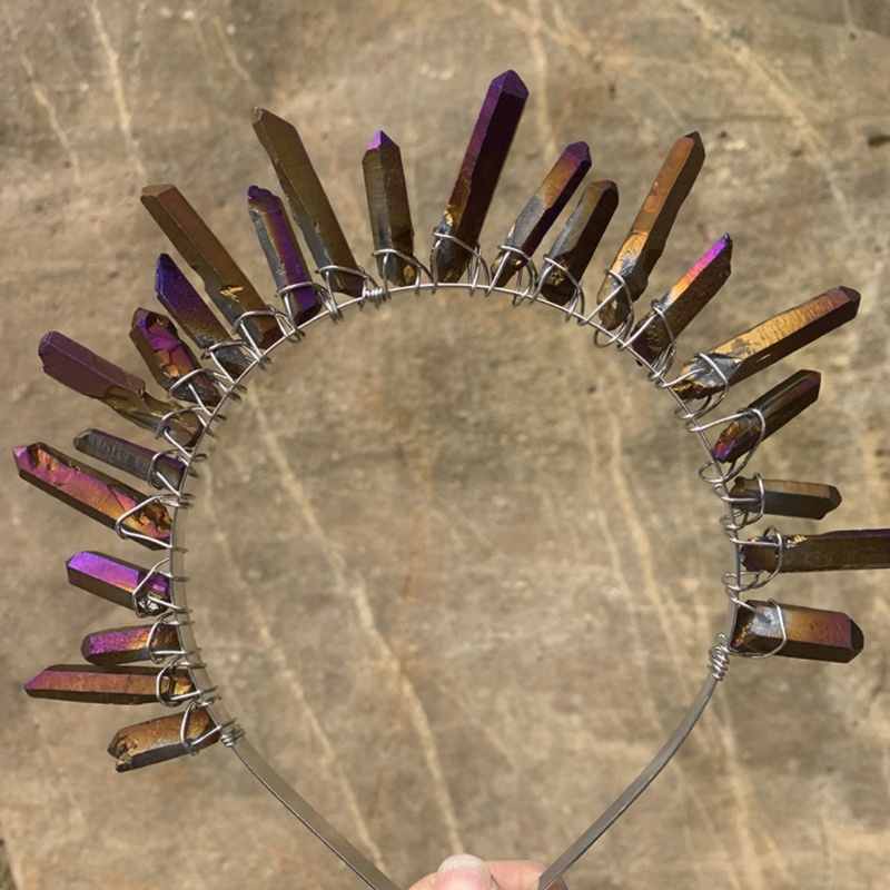 Băng Đô Cài Tóc Đính Pha Lê Bất Đối Xứng Hình Vương Miện Công Chúa Raw Stone Có Thể