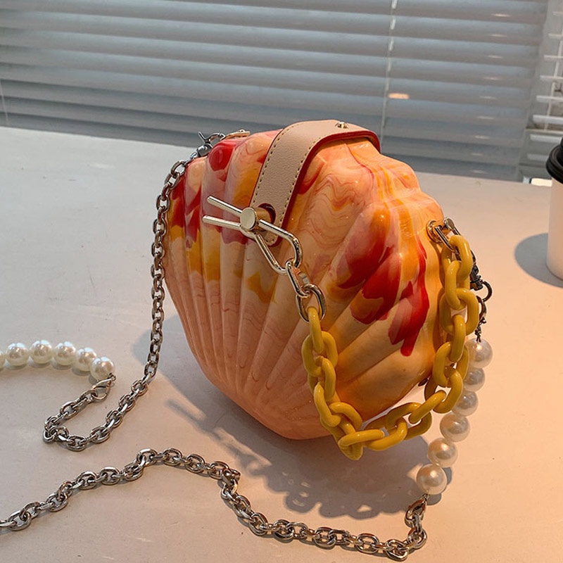 IELGY Túi Đeo Chéo Hình Vỏ Sò Bằng Acrylic Phối Dây Xích Thời Trang Cho Nữ