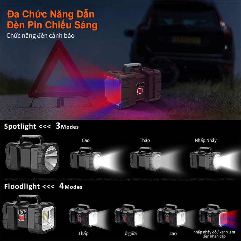 Đèn LED P70 7 chế độ sáng siêu sáng chống thấm nước hai đầu có thể sạc lại