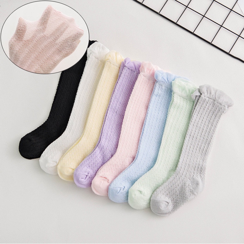 Vớ Cotton Mềm Mại Thoáng Khí Màu Trơn Dài Đến Đầu Gối Cho Bé Sơ Sinh
