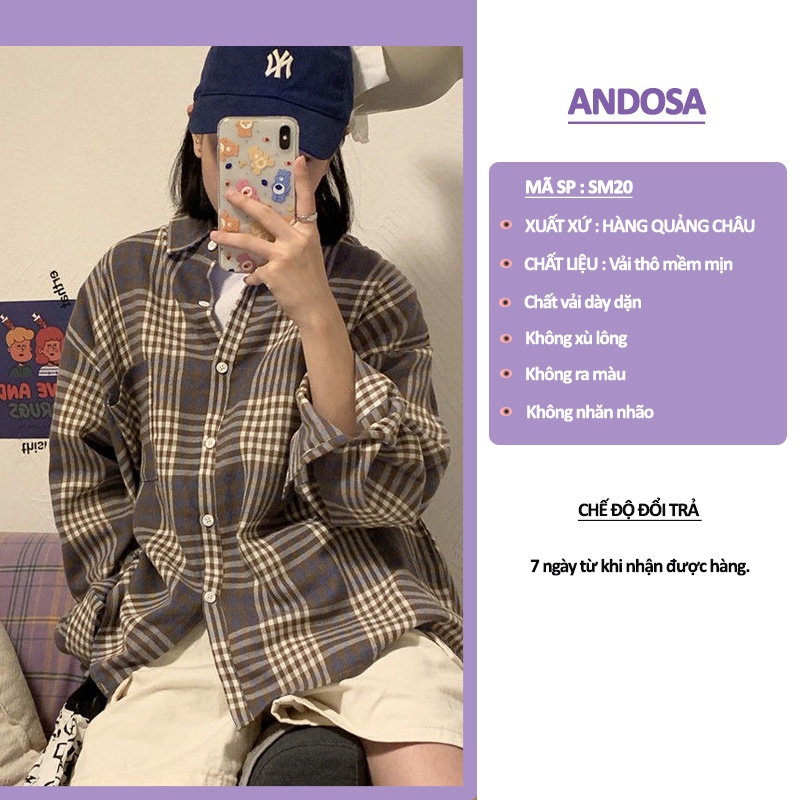 Áo sơ mi nữ kẻ sọc caro hàng Quảng Châu tay dài form rộng kiểu đẹp ANDOSA SM20