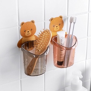 Cốc Đựng Bàn Chải Kem Đánh Răng Hình Cốc Gấu Nâu Dán Tường Trang Trí Nhà Tắm Phòng 9.5*17*10,5cm U028
