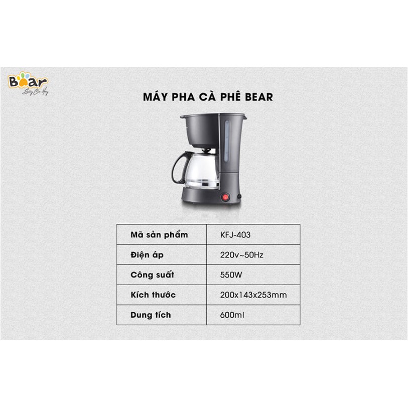 Máy pha cà phê hàng nhập khẩu Bear, Model KFJ-403, Hương vị cafe đậm đà.