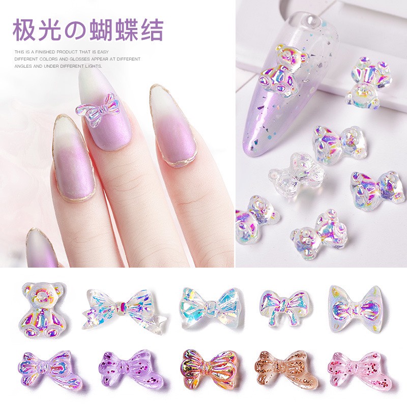 Set 5 Charm (C336) slime/ Trang Trí/ Làm Nail [Ko Keo &amp; Nút] Hình Họa Tiết Kim Tuyến