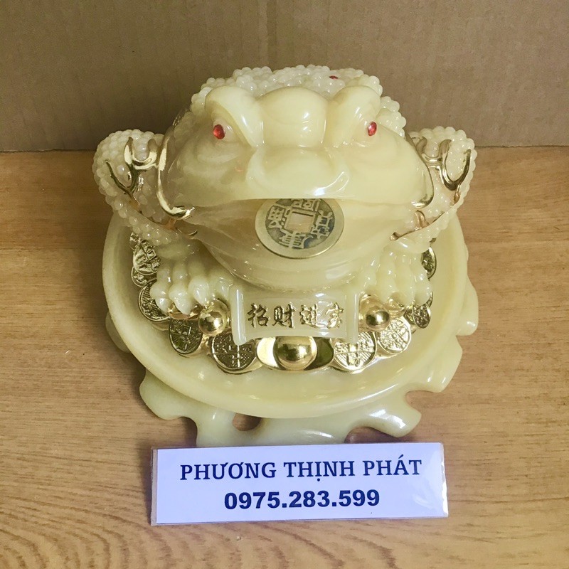 Cóc Thiềm Thừ Đá Vàng Phong Thuỷ Cao 14Cm Kèm Giấy Khai Quang