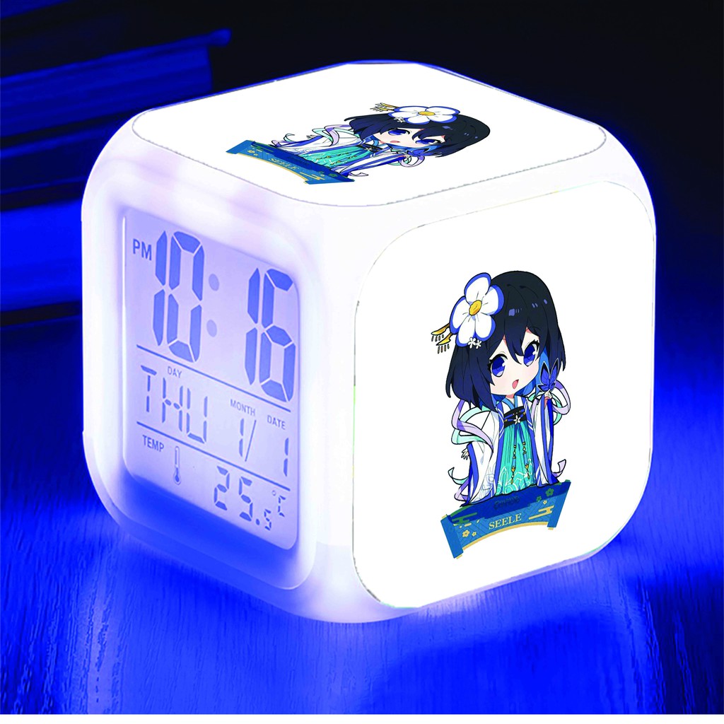 Đồng hồ báo thức để bàn in hình HONKAI IMPACT game anime chibi LED đổi màu