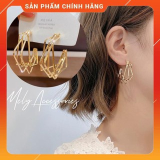 Hàng Thiết Kế Bông tai màu bạc vàng hình tứ giác phong cách hiện đại cá tính - MELY 1293