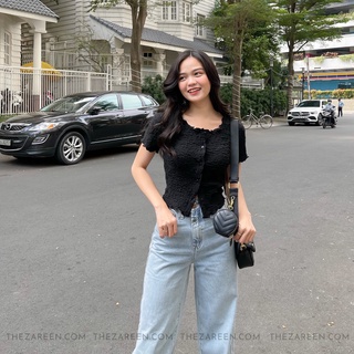 Áo thun xốp cổ tròn gài khuy zareen thu116 xốp đen