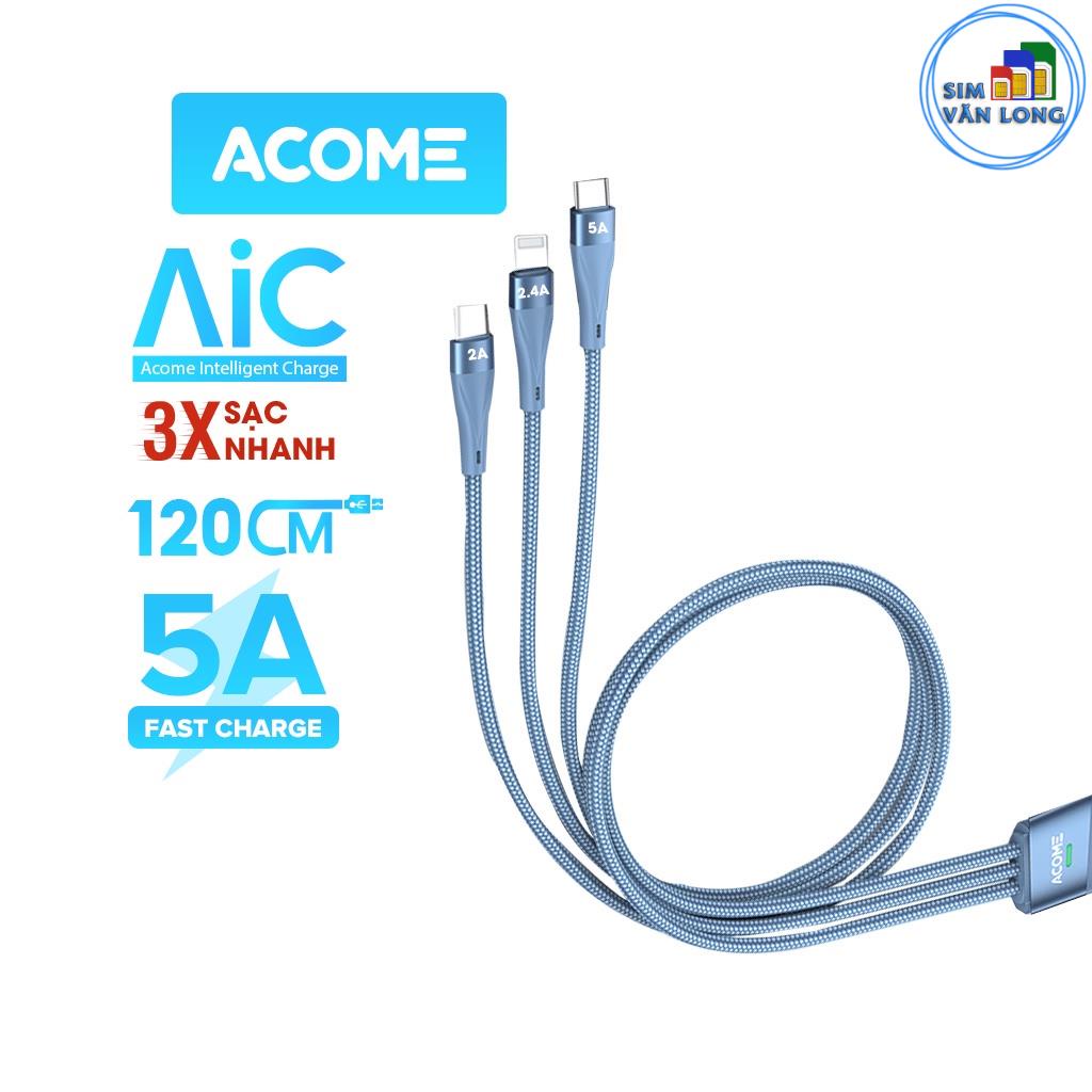 Cáp Sạc Nhanh 3 Trong 1 Acome ACY012 Thiết Kế Mới Dài 120cm Tương Thích Với Các Thiết Bị Android IOS _1