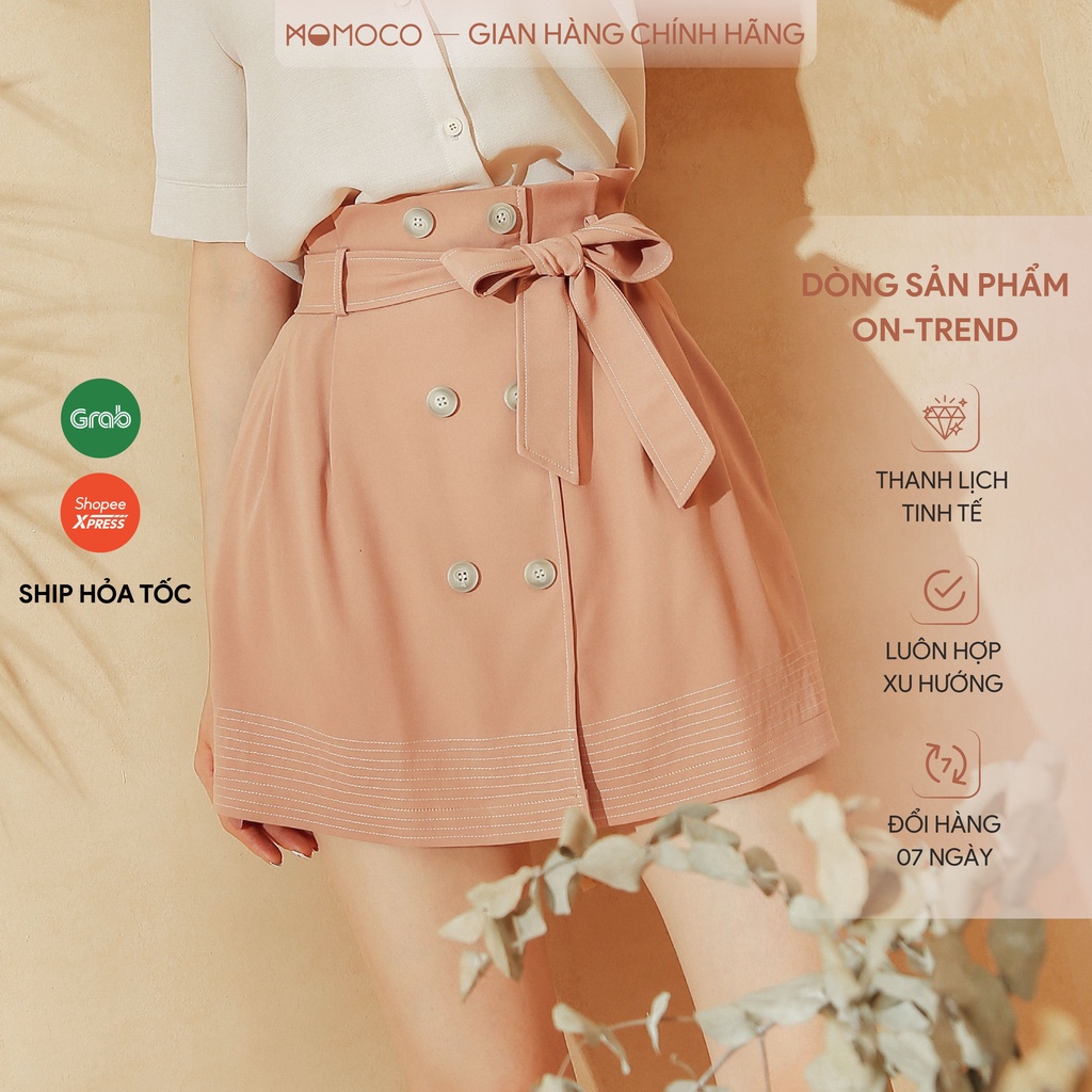 Chân Váy Chữ A MOMOCO Cạp Cao Thắt Đai Vạt Chồng Đính Cúc Chất Tuýt Si Co Giãn M2364