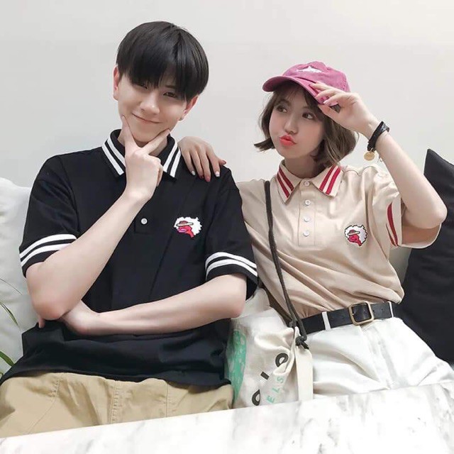 Áo Polo Hàn Quốc - Korean màu Be + đen hình cừuMM