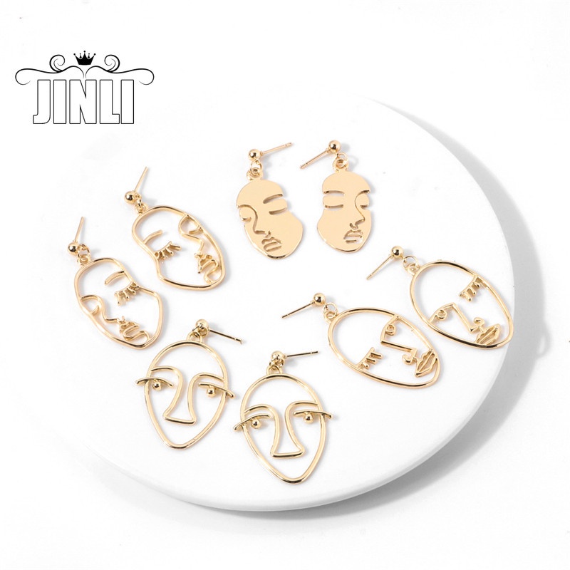 Đôi bông tai kim loại mặt hình gương mặt người thời trang cá tính độc đáo dành cho nữ