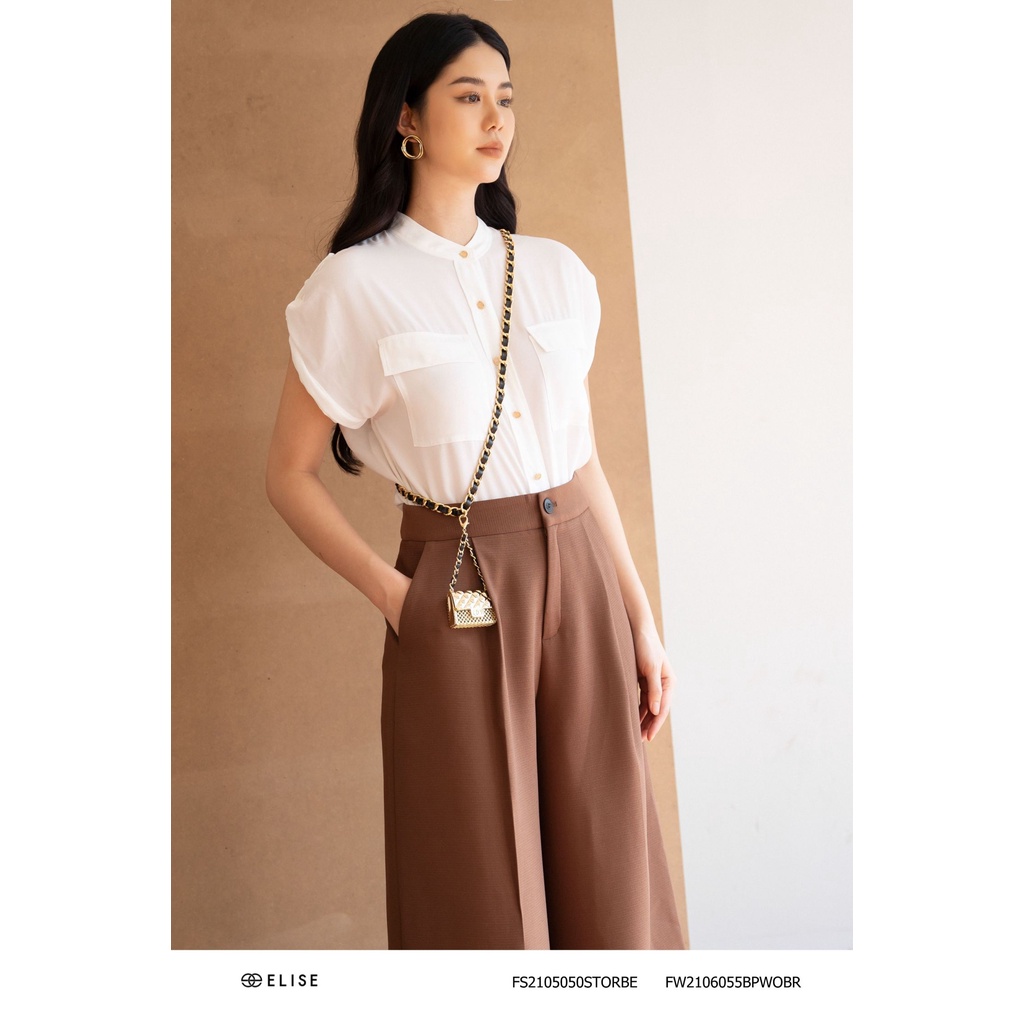 Áo sơ mi trắng cổ tàu túi ốp thiết kế Elise FS2105085TSWOGE