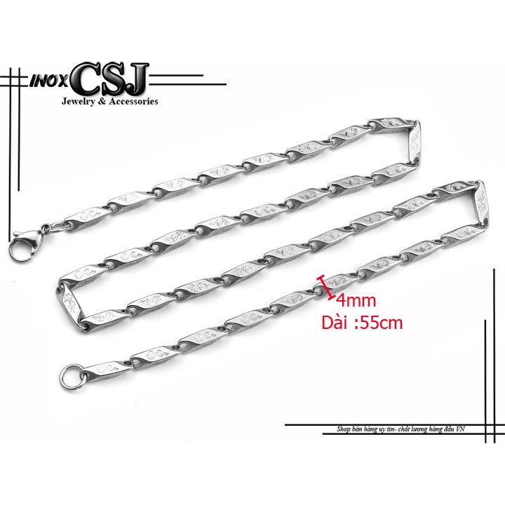 DÂY CHUYỀN INOX NAM HỎA TIỂN 4LY CHẠM CON RỒNG - độc đáo, không đen, không gỉ