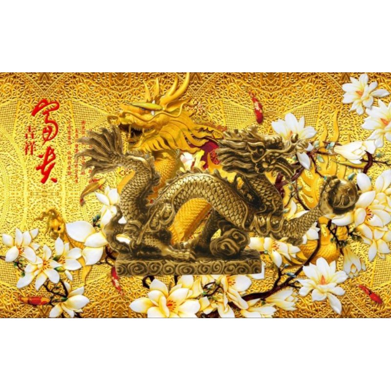 tranh dán tường vải lụa 3D rồng bay