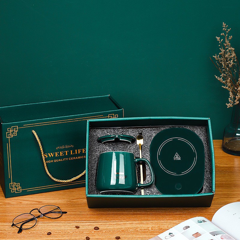 BỘ CỐC HÂM NÓNG kèm đế điện, Cốc giữ nhiệt hâm nóng trà, cafe, sữa - Hộp quà tặng sang trọng - Gia dụng SmartSun