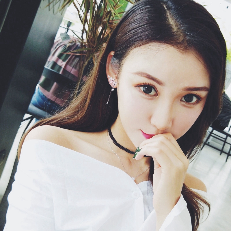 Tua Rua Hoa Bông Tai Nữ Hàn Quốc-Phong Cách S925 Bạc Mặt Dây Chuyền Dài