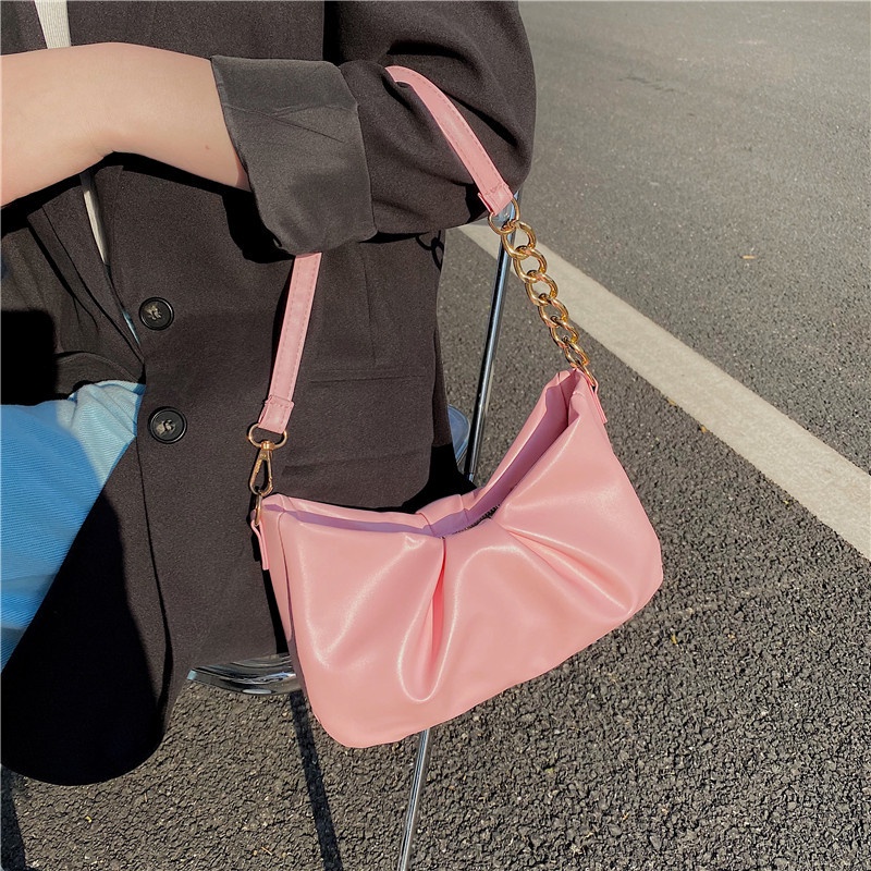 Túi đeo chéo ELGY màu trơn có dây xích thiết kế đơn giản phong cách retro hợp thời trang cho nữ