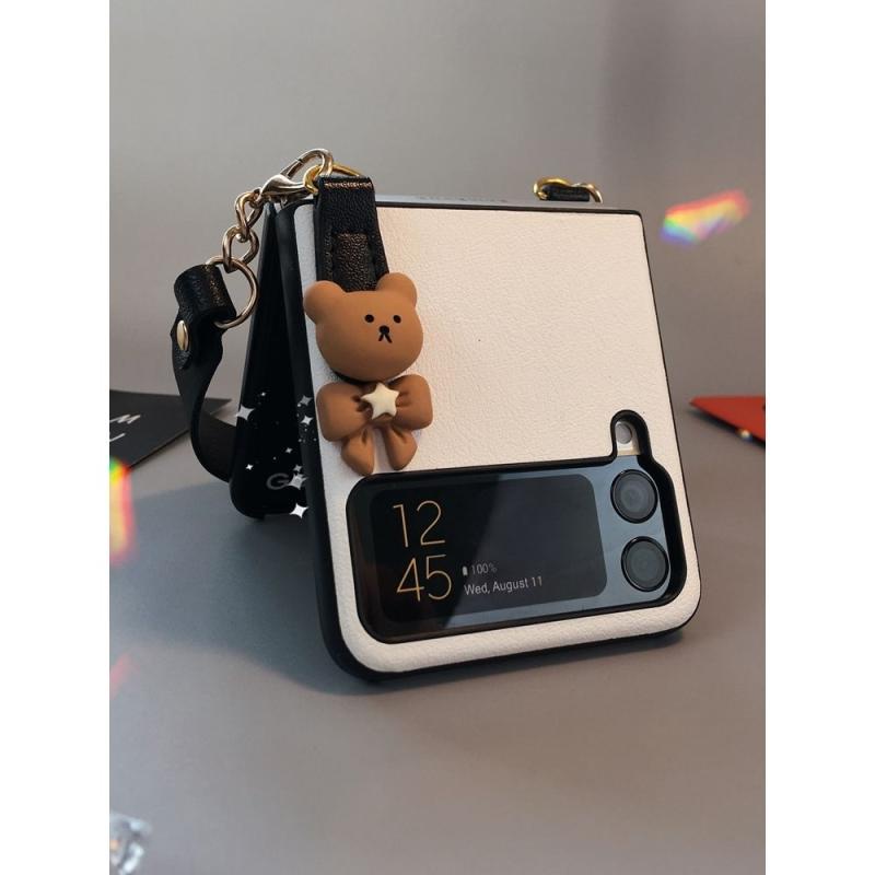 Bao Da Điện Thoại Nắp Gập Hình Gấu Nâu diy Dễ Thương Cho samsung galaxy z flip 4g 5 4 3 flip3 zflip4 zflip5 Ốp