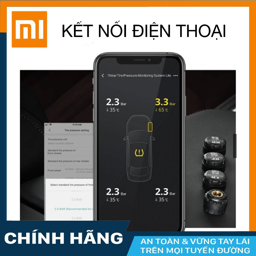 Cảm biến áp suất lốp Xiaomi 70MAI Van ngoài (bản quốc tế 2020) cho xe ô tô - hàng chính hãng