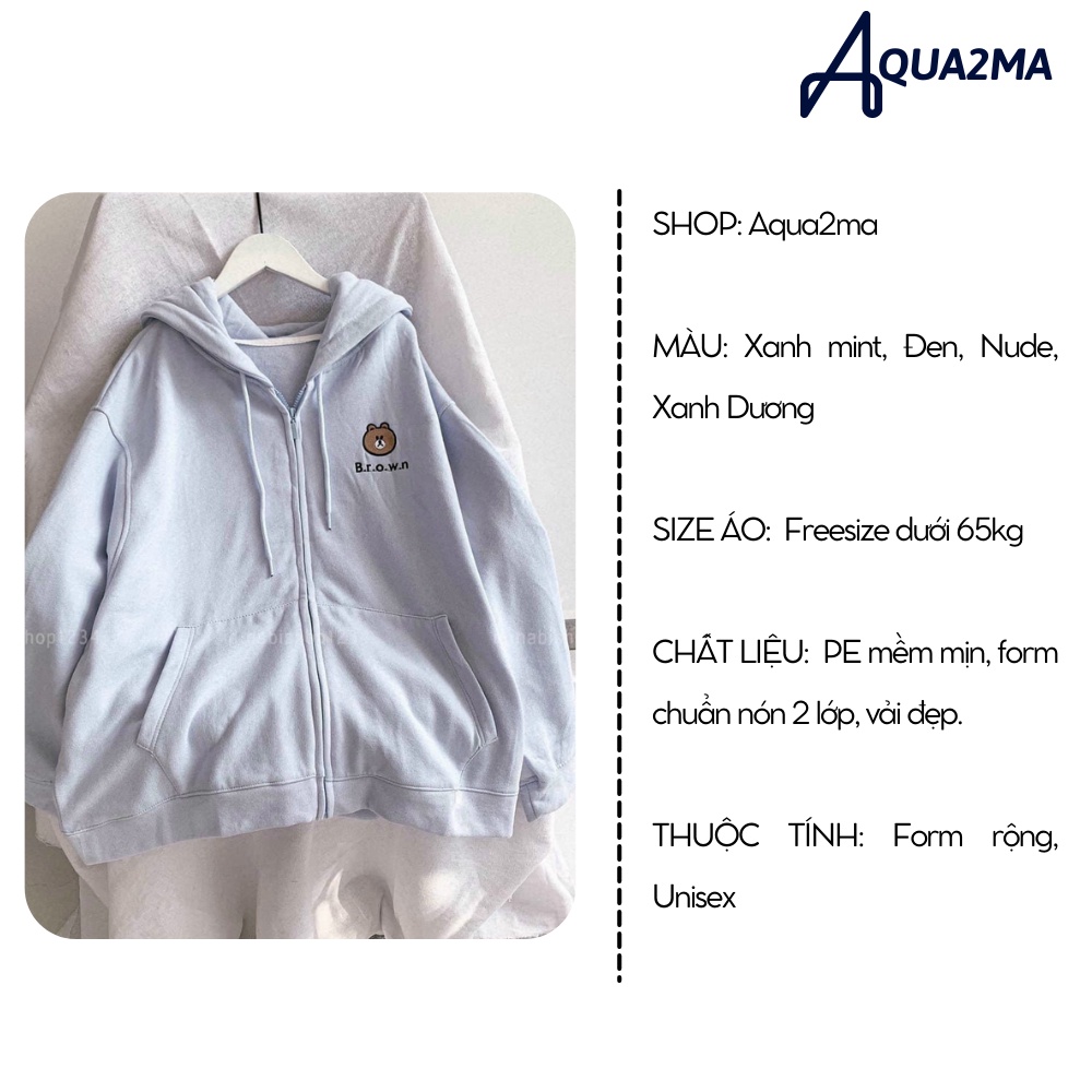 Áo khoác hoodie nam nữ Aqua2ma Áo khoác zipper form rộng Unisex thêu gấu chất nỉ ngoại 2 lớp dày dặn | BigBuy360 - bigbuy360.vn