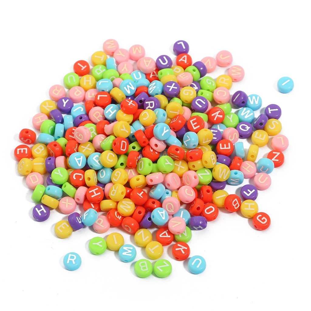 gói 5-10-25gam Hạt nhựa tròn in chữ 4x7mm nền đủ màu chữ trắng