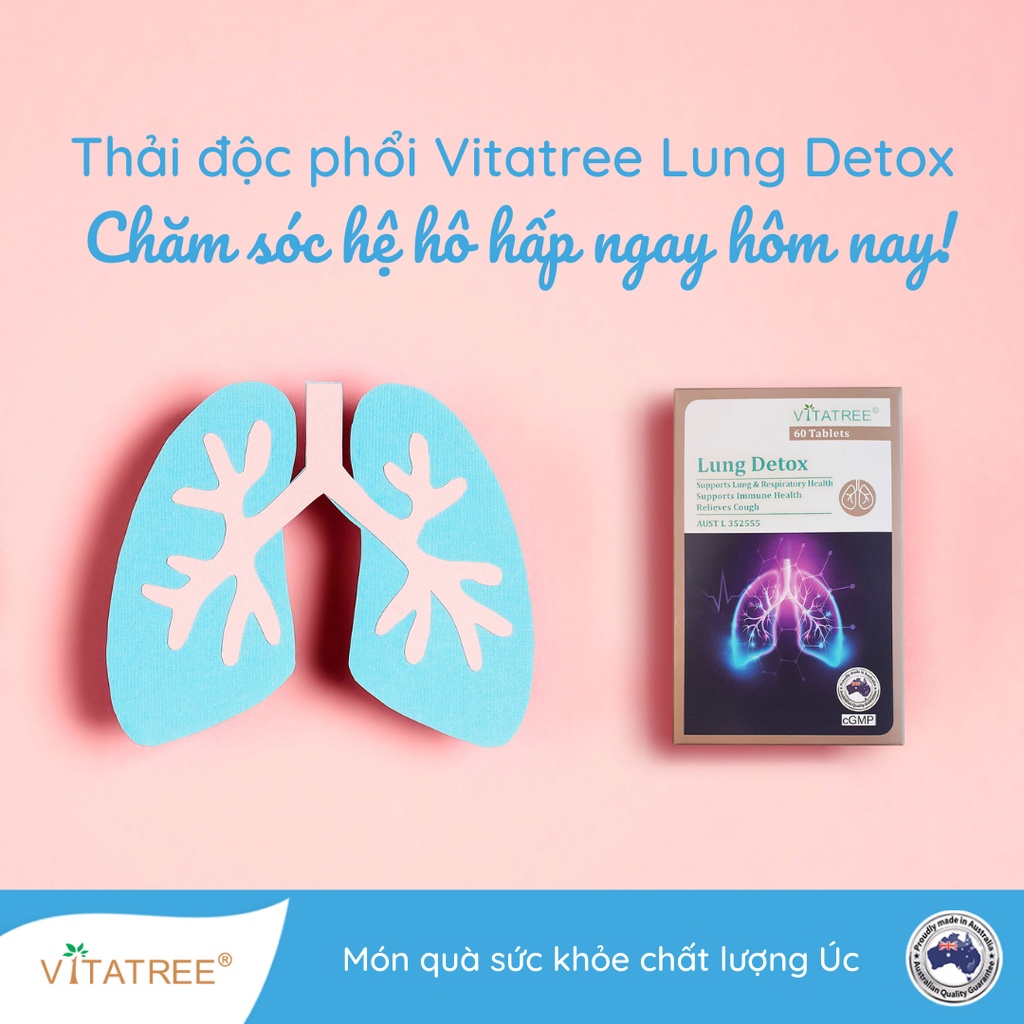 Bổ Phổi Úc Vitatree Lung Detox 60 viên Giúp cải thiện các chức năng của Phổi, tăng cường miễn dịch Beautimax