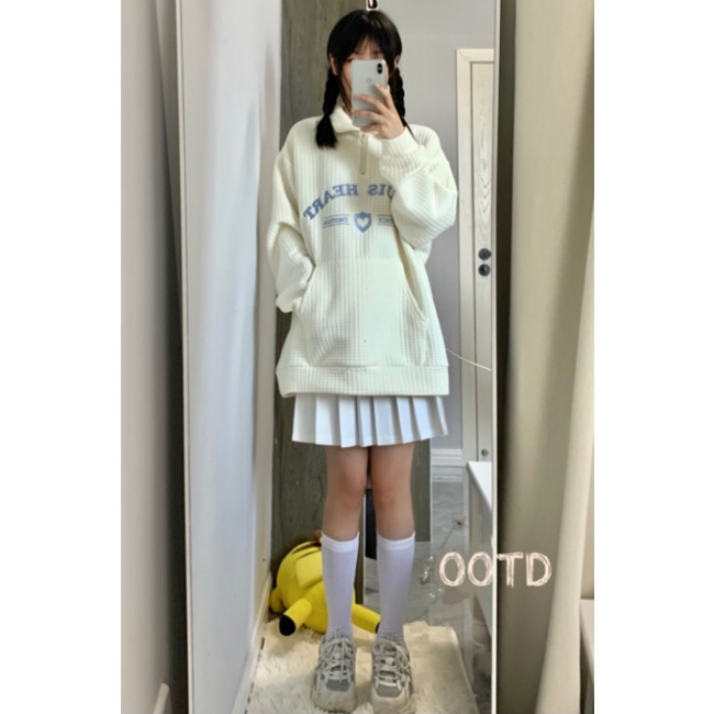 Áo sweater cổ polo thêu họa tiết phong cách Hàn Quốc thời trang retro cho nữ
