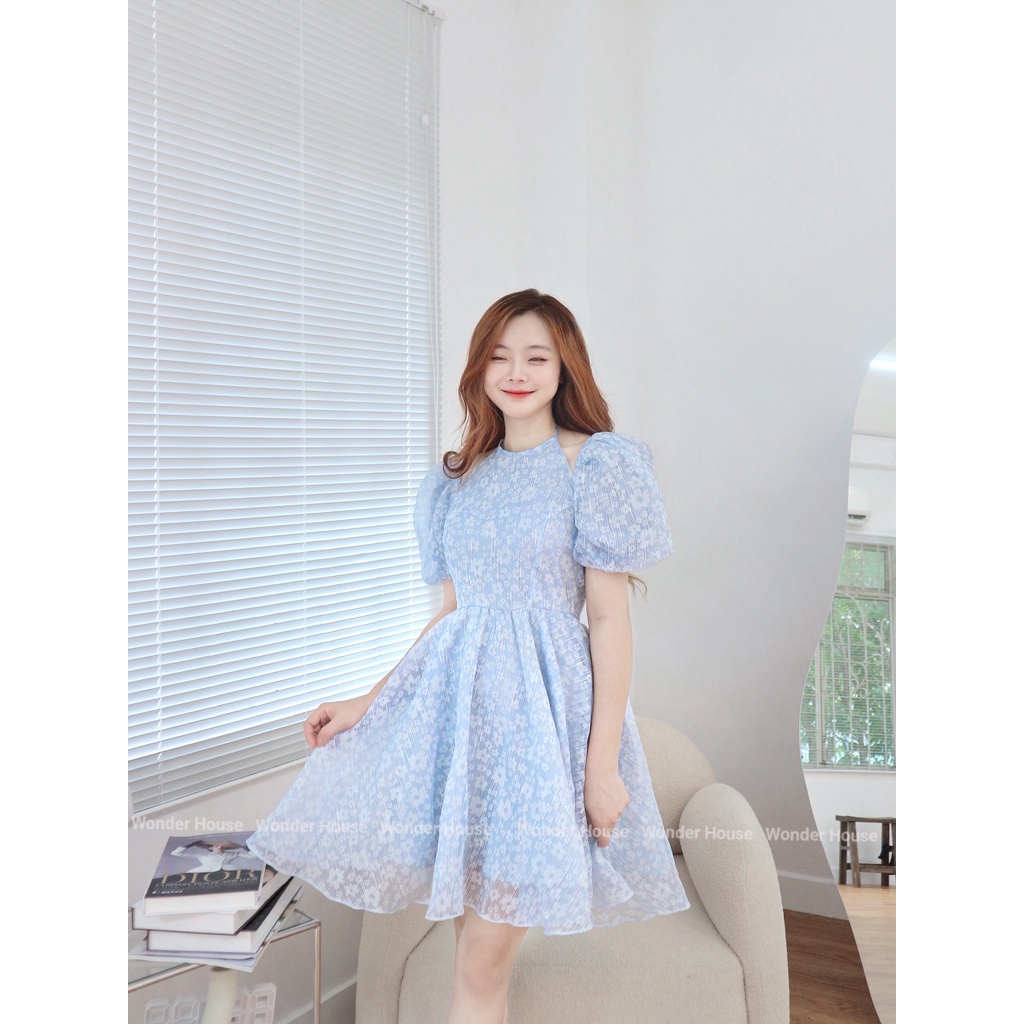 Đầm thiết kế WONDERHOUSE cổ yếm tay bồng tiểu thư xòe nhẹ dự tiêc, dạo phố , đi biển sang chảnh - Caterine Dress