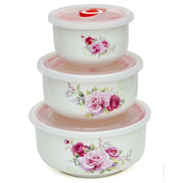 Bộ 3 bát sứ nắp hút chân không