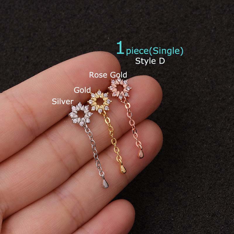 Khuyên Tai Thép Không Gỉ Đính Đá Zircon 20g