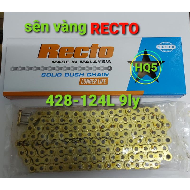 Sên tải 428-124 mắt Recto, sên vàng 9ly, malaysia