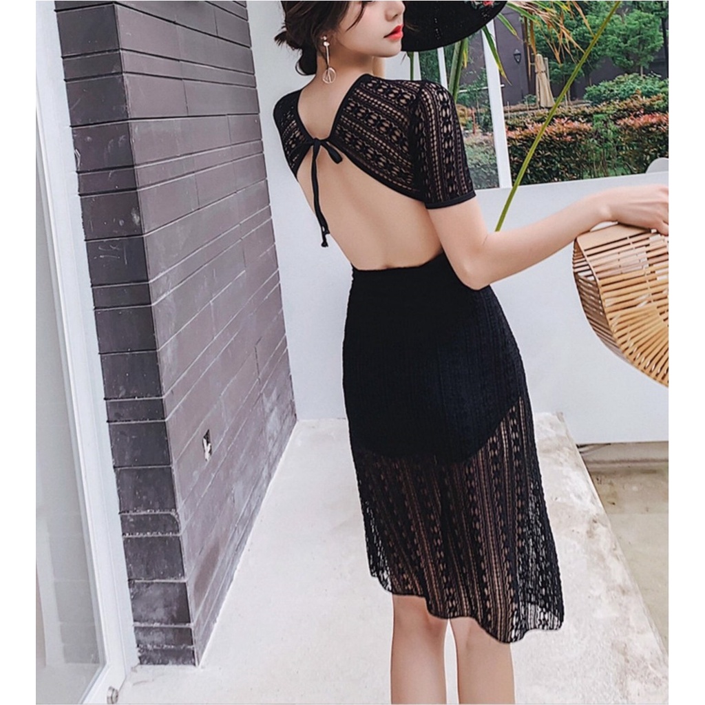 Bikini, Đồ bơi nữ set bơi liền kèm khăn choàng ren che bụng kín đáo quảng châu cao cấp sang trọng phong cách hàn quốc