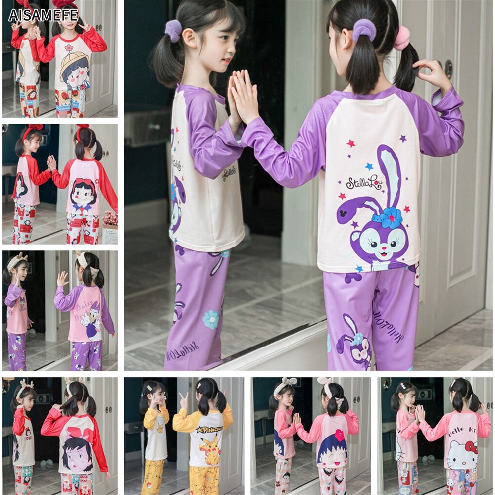 Bộ Đồ Ngủ Tay Dài Chất Liệu Cotton Thời Trang Thu Đông Mới Cho Bé Gái 1-10 Tuổi