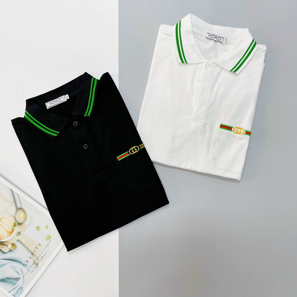 ÁO THUN POLO NAM NỮ HỌA TIẾT LOGO GC PHỐI SỌC XANH LÁ THỜI THƯỢNG