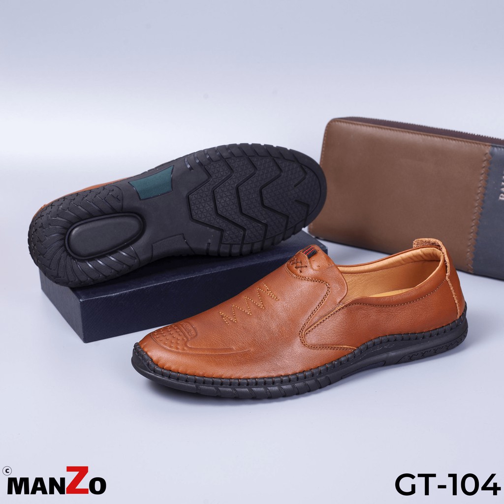 Giày lười nam da bò đế cao su cực kỳ êm ái khi mang - Manzo GT 104NAU