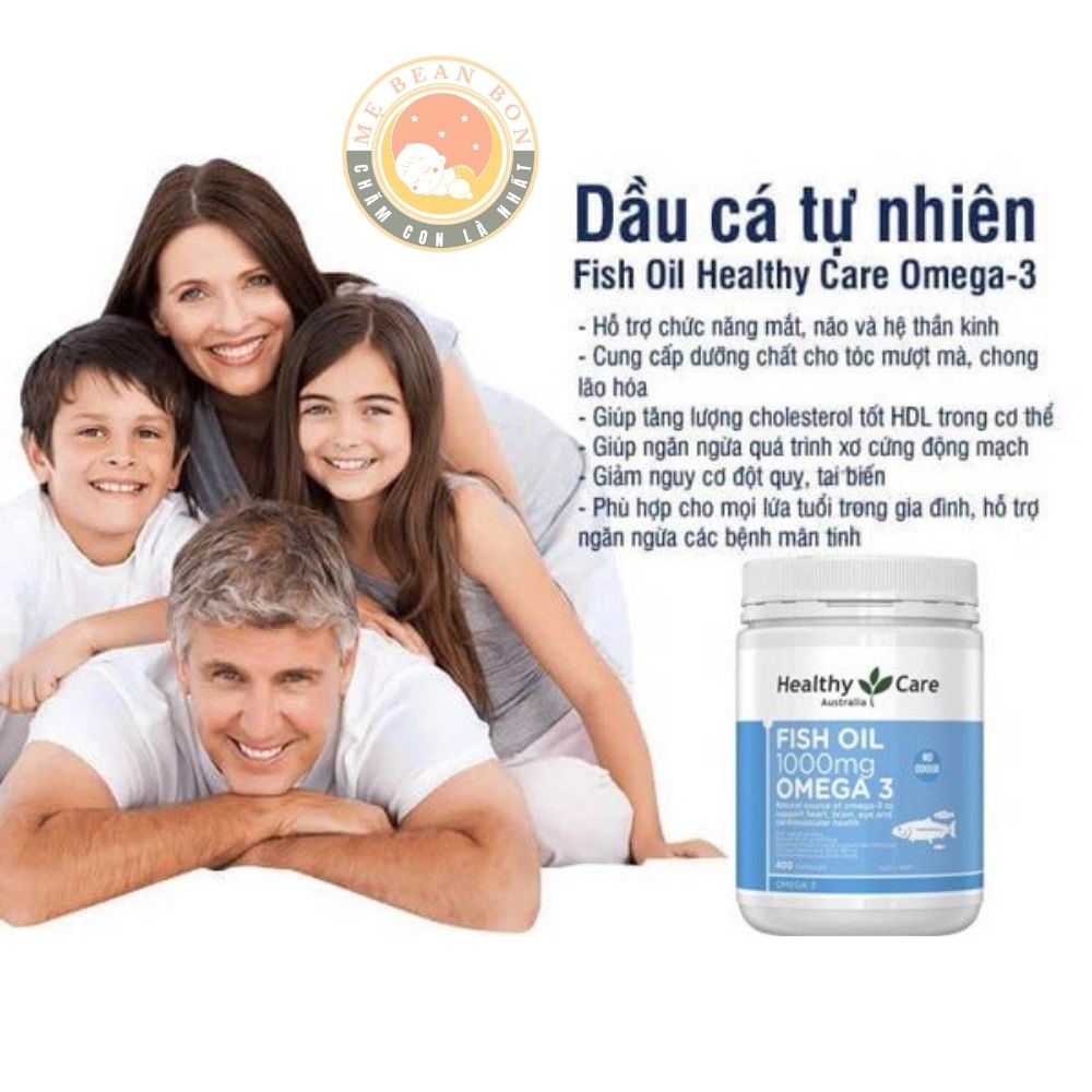 Viên uống Fish Oil Healthy Care Omega 3 1000mg 400 viên của Úc Dầu cá tự nhiên cho bé từ 6 tuổi trở lên