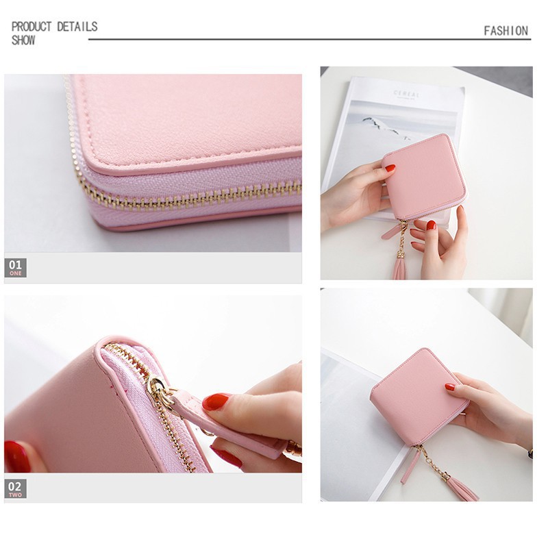 Túi Xách Nữ Ví Da Hình Vuông Cầm Tay Thiết Kế Khóa Kéo Đơn Giản