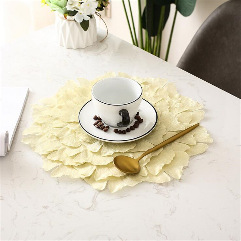 39x39cm Artificial Flower Splicing Leaf Placemats Creative Golden Christmas Placemat Dining Table Mat Waterproof Pad Home Desktop Decoration