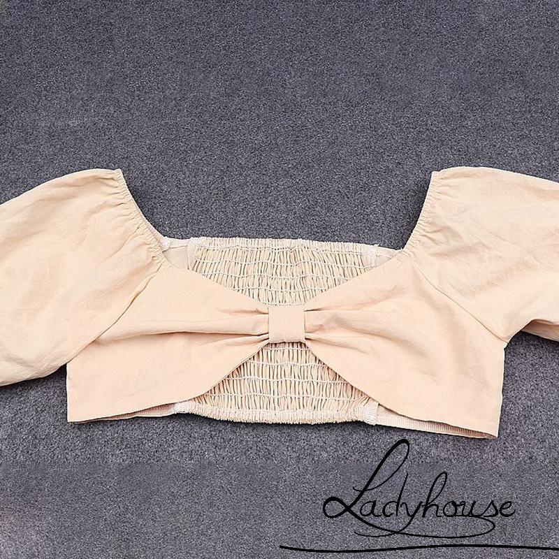 Áo Croptop Trễ Vai Tay Phồng Màu Trơn Thời Trang Mùa Hè Cho Nữ