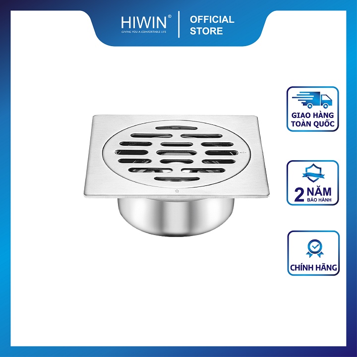 Phễu ga thoát sàn ngăn mùi hôi inox 304 mặt xước mờ kích thước 120x120mm HIWIN FD-6322