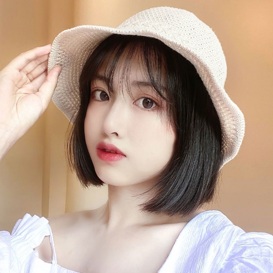 Mũ tóc giả Mũ câu cá nữ phong cách mới mùa hè Breathable Cap tích hợp Cap Wig