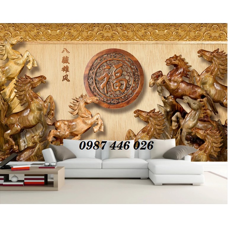 Gạch tranh giả gỗ bát mã, tranh ngựa mã đáo thành công
