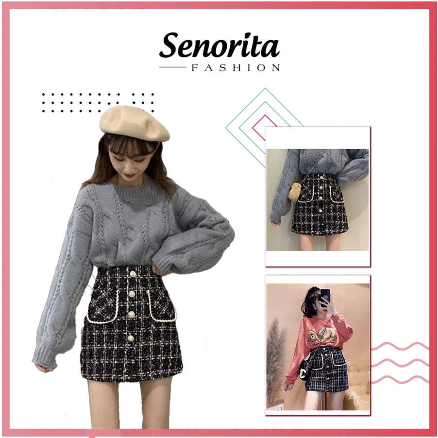Chân Váy Dạ Tweed Chữ A Nắp Túi Senorita