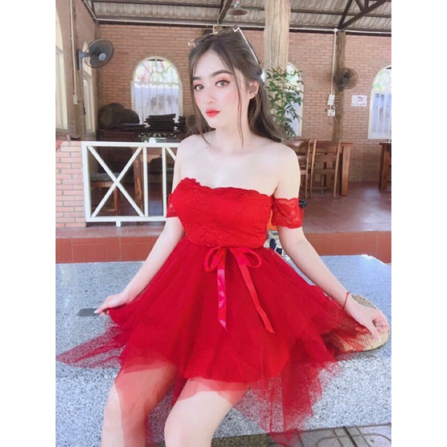 MẪU SHOP CHỤP_Đầm trễ vai phối ren thiết kế đi party sexy_jumefashionshop
