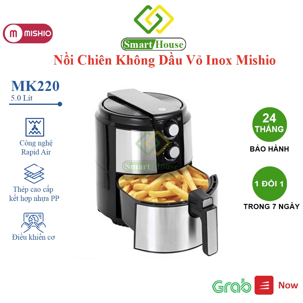 Nồi Chiên Không Dầu 5L Mishio MK220 Vỏ Inox - Smart House