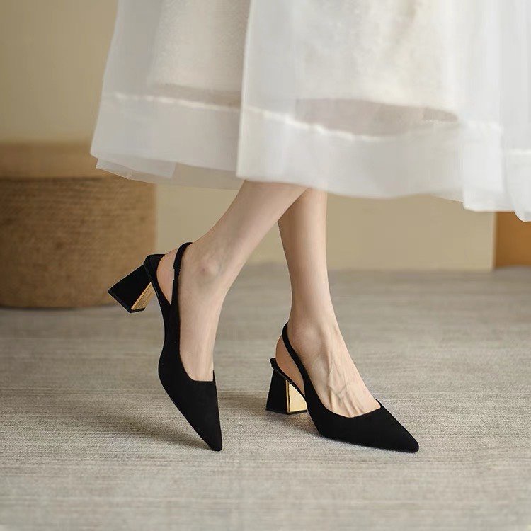 Giày cao gót nữ vuông 7p sandal slingback captoe gót metalic cao cấp - GCP246