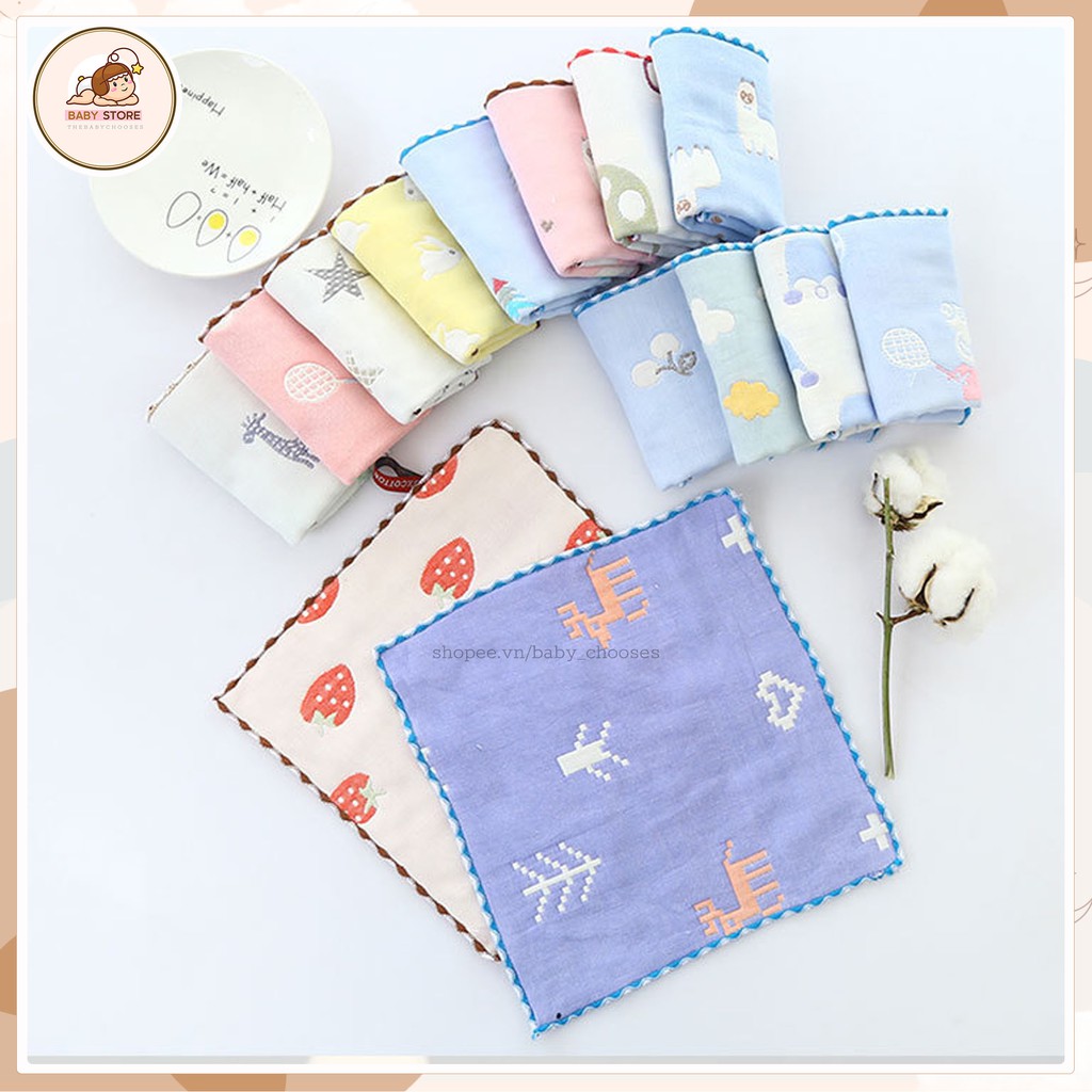 Khăn mặt cotton 6 lớp mềm mại,khăn sữa sợi tre in họa tiết