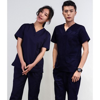 Bộ Blouse xanh tím than Nam/Nữ - Quần áo phẫu thuật - Spa - Thẩm mỹ viện